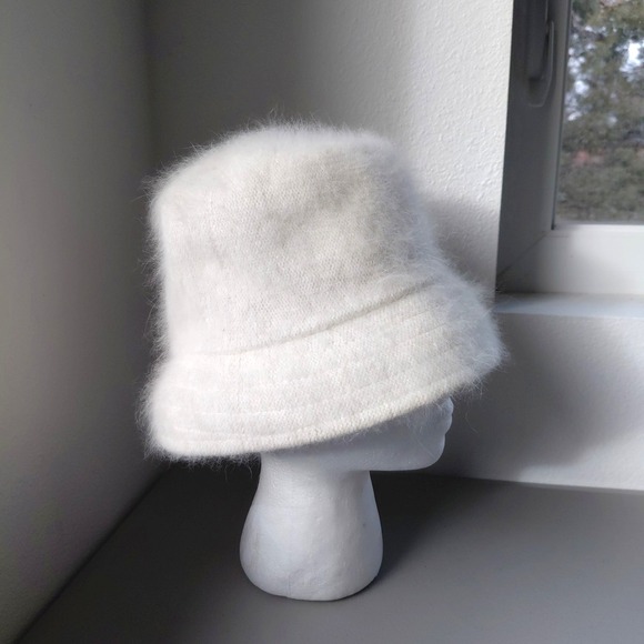 lorenzo Accessories - Snow White Fuzzy Angora Bucket Hat One Size Knit Hip Hop Winter Warm Preppy Chic